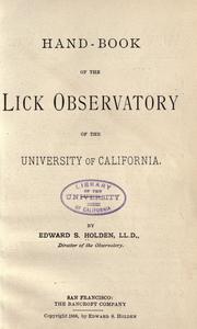 Cover of: Hand-book of the Lick Observatory of the University of California by Edward Singleton Holden