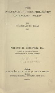 Cover of: The influence of Greek philosophy on English poetry by Arthur Sidgwick