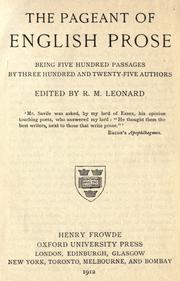Cover of: pageant of English prose: being five hundred passages by three hundred and twenty-five authors
