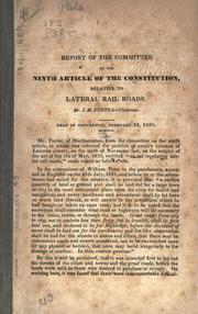 Cover of: Report of the committee on the ninth article of the constitution, relative to lateral rail roads
