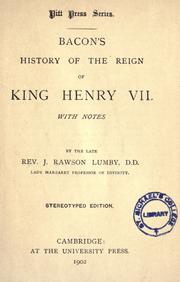 Cover of: Bacon's history of the reign of King Henry VII by Francis Bacon