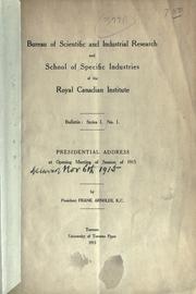 Cover of: Presidential address at opening meeting of session of 1915 [of the Royal Canadian Institute] by Frank Arnoldi