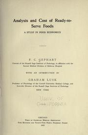 Analysis and cost of ready-to-serve foods by F. C. Gephart