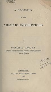 Cover of: A glossary of the Aramaic inscriptions. by Stanley Arthur Cook