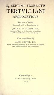 Cover of: Q. Septimi Florentis Tertulliani Apologeticus: the text of Oehler