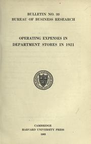 Cover of: Operating expenses in department stores in 1921. by Harvard University. Bureau of Business Research.