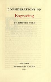 Cover of: Considerations on engraving by Timothy Cole