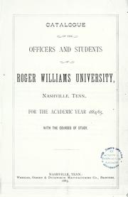 Cover of: Catalogue of the officers and students of Roger Williams University, Nashville, Tenn. by Roger Williams University.