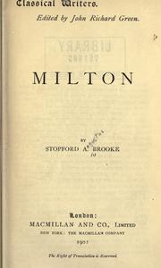 Cover of: Milton. by Brooke, Stopford Augustus