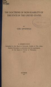 Cover of: The doctrine of non-suability of the state in the United States. by Karl Singewald, Karl Singewald