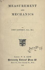 Cover of: Measurement and mechanics. by John Satterly, John Satterly