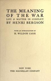 Cover of: The meaning of the war by Henri Bergson