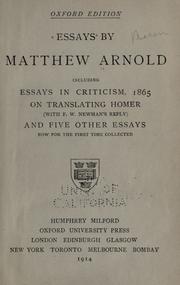 Cover of: Essays by Matthew Arnold