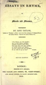 Cover of: Essays in rhyme, on morals and manners. by Jane Taylor