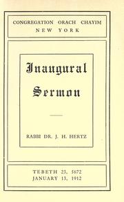 Inaugural sermon by Joseph H. Hertz