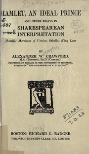 Cover of: Hamlet, an ideal prince, and other essays in Shakesperean interpretation by Alexander W. Crawford