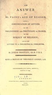 Cover of: An answer to Mr. Paine's Age of reason by Joseph Priestley