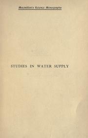 Cover of: Studies in water supply. by 