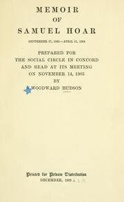 Cover of: Memoir of Samuel Hoar by Woodward Hudson, Woodward Hudson