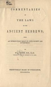 Cover of: Commentaries on the laws of the ancient Hebrews: with an introductory essay on civil society and government.