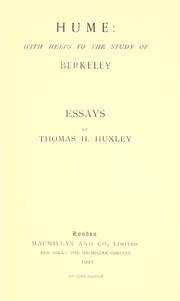 Cover of: Hume, with helps to the study of Berkeley : essays