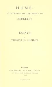 Cover of: Hume, with helps to the study of Berkeley : essays
