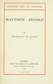 Cover of: Matthew Arnold. by Herbert W. Paul