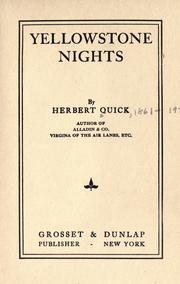 Cover of: Yellowstone nights by Herbert Quick, Herbert Quick