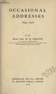 Cover of: Occasional addresses by H. H. Asquith