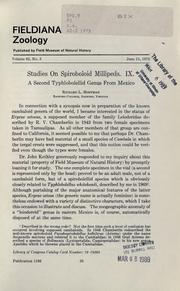 Cover of: Studies on Spiroboloid millipeds. IX. a second Typhlobolellid genus from Mexico by Richard L. Hoffman
