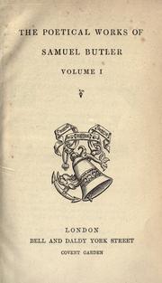 Cover of: The poetical works of Samuel Butler by Samuel Butler, Samuel Butler