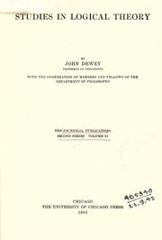 Cover of: Studies in Logical Theory by John Dewey