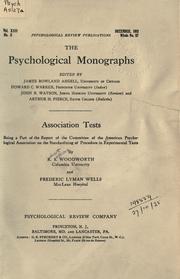 Association tests by American Psychological Association.  Committee on the Standardizing of Procedure in Experimental Tests.