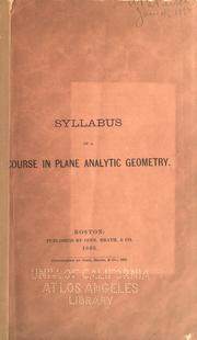 Cover of: Syllabus of a course in plane analytic geometry.: Introductory.