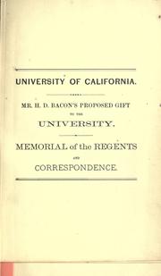Cover of: Mr. H.D. Bacon's proposed gift to the Univeristy by 