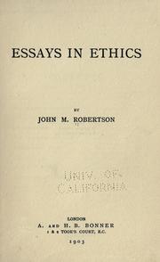 Cover of: Essays in ethics