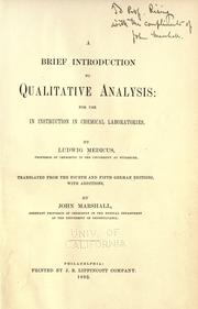 Cover of: brief introduction to qualitative analysis: for use in instruction in chemical laboratories