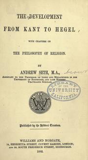 Cover of: The development from Kant to Hegel by by Andrew Seth.
