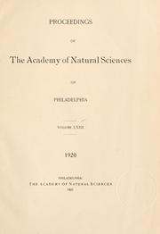 Cover of: Proceedings of the Academy of Natural Sciences of Philadelphia, Volume 72
