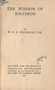 Cover of: The Wisdom of Solomon by by W.O.E. Oesterley.