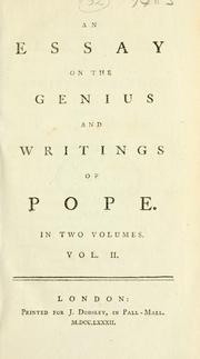 Cover of: An essay on the genius and writings of Pope by Joseph Warton