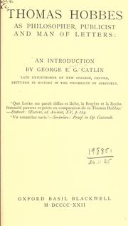 Cover of: Thomas Hobbes: as philosopher, publicist and man of letters, an introduction.