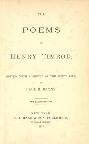 Cover of: The poems of Henry Timrod. by Henry Timrod