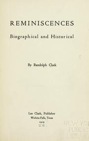 Cover of: Reminiscences by Randolph Clark