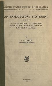 Cover of: An explanatory statement in regard to "A classification of universities and colleges with reference to bachelor's degrees,"