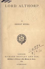 Cover of: Lord Althorp. by Ernest Myers, Ernest Myers