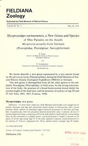 Cover of: Myoproctalges surinamensis: a new genus and species of mite parasitic on the acuchi Myoprocta acouchy from Surinam (Psoroptidae, Psoralginae: Sarcoptiformes)