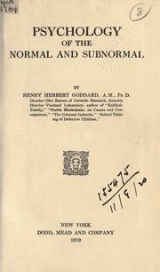 Cover of: Psychology of the normal and subnormal.