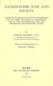 Cover of: Nationalism, war and society by Edward B. Krehbiel