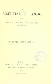 Cover of: The essentials of logic by Bernard Bosanquet